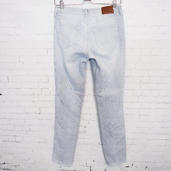 Madewell Hickory Stripe Jeans Size 25 Blue White Distressed Slim Straight - Picture 8 of 12